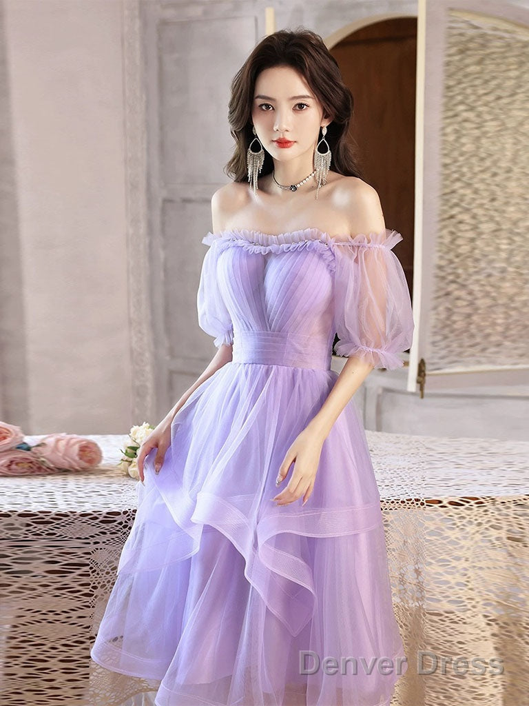 Purple Tulle Short Prom Dress, Purple Homecoming Dresses