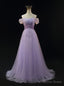Purple Tulle Spaghetti Straps Beading Prom Dress