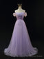 Purple Tulle Spaghetti Straps Beading Prom Dresses