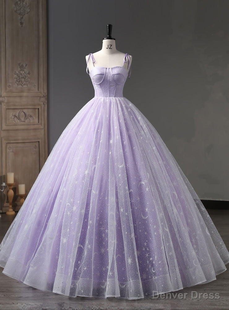 Purple Tulle Straps Quinceanera Dresses
