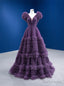 Purple Tulle V-neck Pleats Prom Dress