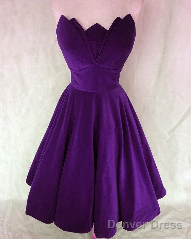 Purple Velvet Strapless Prom Dresses Main image
