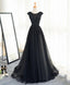 Black A Line Tulle Lace Long Prom Dress