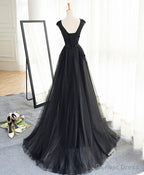 Black A Line Tulle Lace Long Prom Dress