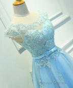 Light Blue Lace Tulle Short Prom Dresses, Homecoming Dresses