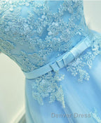 Light Blue Lace Tulle Short Prom Dresses, Homecoming Dresses