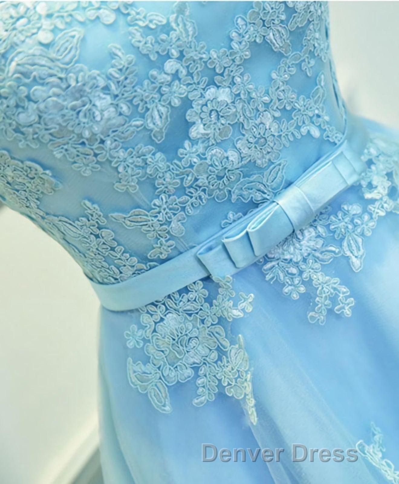 Light Blue Lace Tulle Short Prom Dresses, Homecoming Dresses
