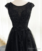 Black A Line Tulle Lace Long Prom Dress
