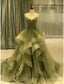 A Line Prom Dress Elegant Dress Prom Court Train Sleeveless Spaghetti Strap Tulle with Pleats Ruffles Masquerade Dresses