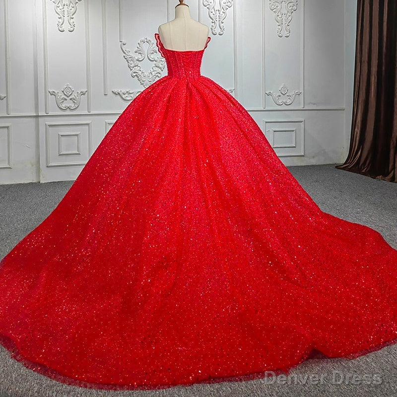 Quinceanera Ball Gowns Red Sleeveless Sequined Dresses