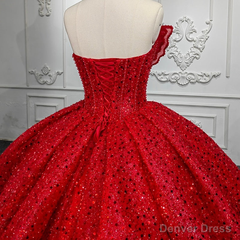 Quinceanera Ball Gowns Red Sleeveless Sequined Dresses