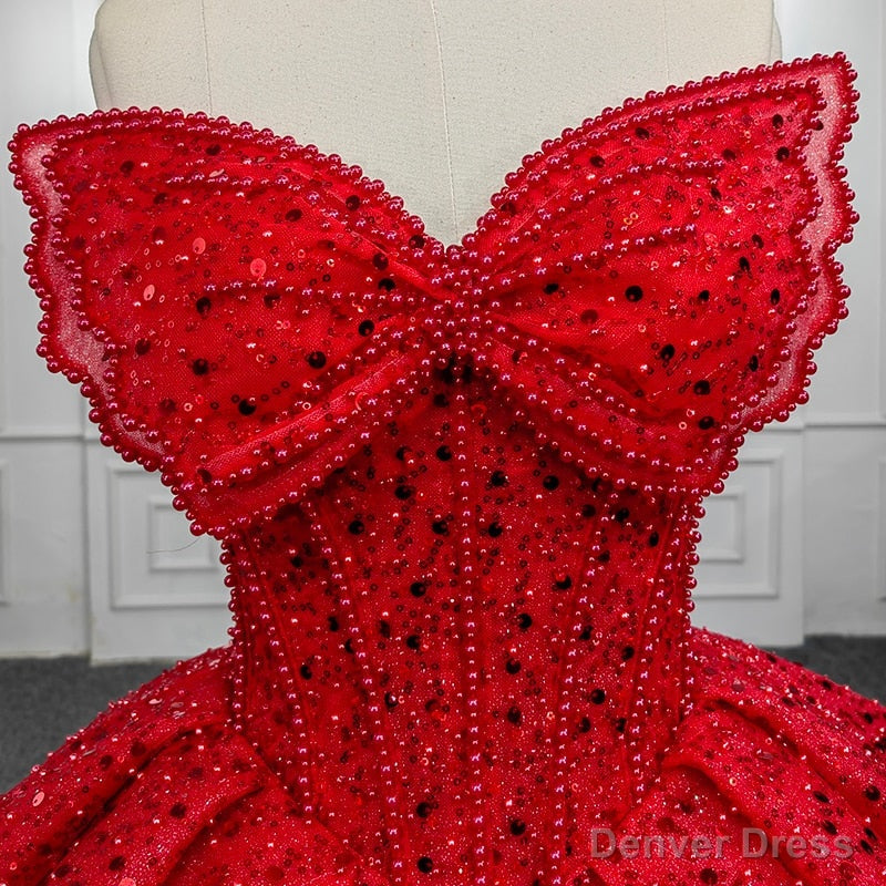 Quinceanera Ball Gowns Red Sleeveless Sequined Dresses