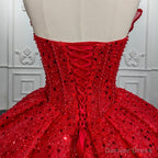 Quinceanera Ball Gowns Red Sleeveless Sequined Dresses