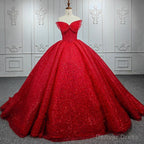 Quinceanera Ball Gowns Red Sleeveless Sequined Dresses