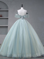 Quinceanera Dress A-Line Blue Tulle sequin Lace Long Prom Dress Blue Lace Sweet Dress