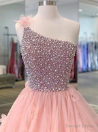 Quinceanera Dress Ball Gown Long Prom Dresses One Shoulder Zipper up Beads
