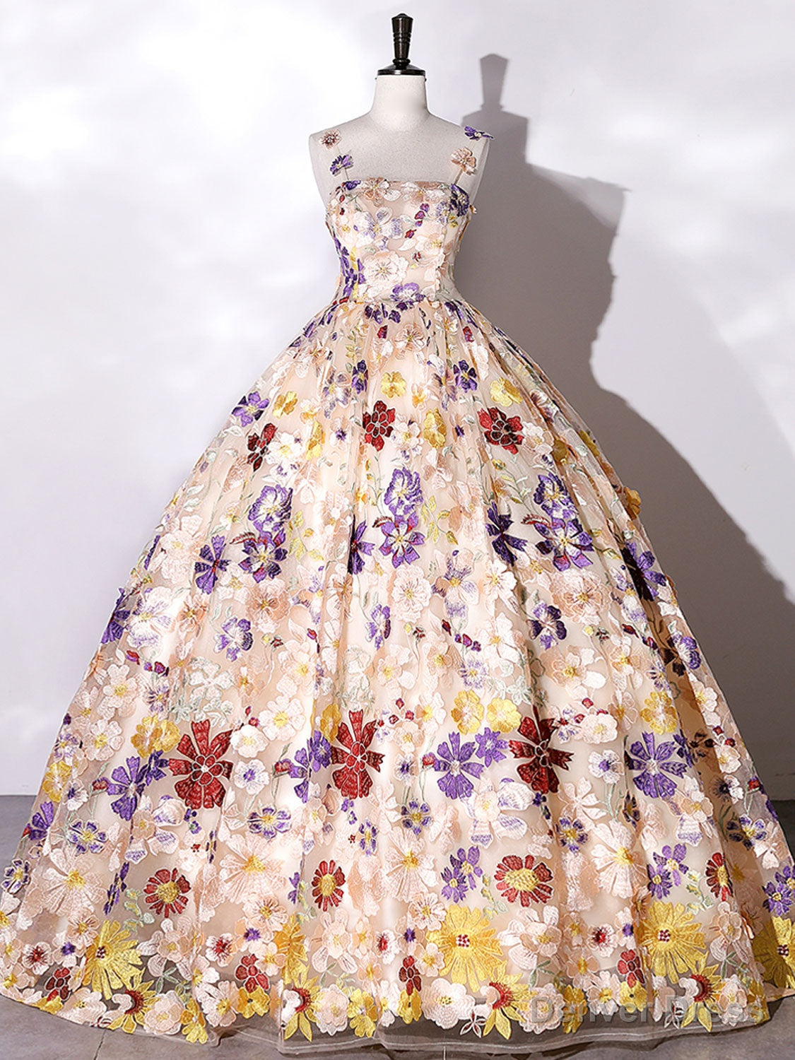 Quinceanera Dress Champagne A-line Flowers Long Prom Dress Champagne Sweet Dress Main image