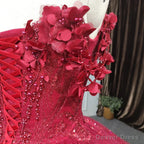 Quinceanera Dress Exquisite Red Pearls Sleeveless Quinceanera Dress 3D Appliques Prom Dresses