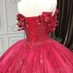 Quinceanera Dress Exquisite Red Pearls Sleeveless Quinceanera Dress 3D Appliques Prom Dresses