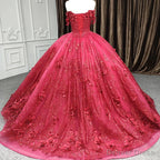 Quinceanera Dress Exquisite Red Pearls Sleeveless Quinceanera Dress 3D Appliques Prom Dresses