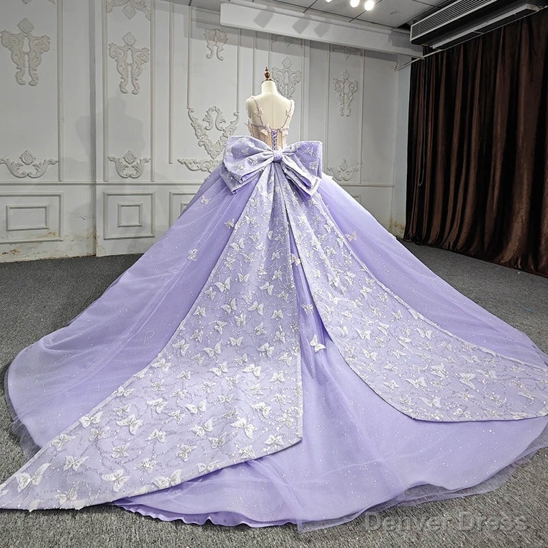 Quinceanera Dress Exquisite Spaghetti Straps Quinceanera Dresses Sleeveless Ball Gowns with Butterfly Appliques and Bowknot