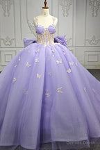 Quinceanera Dress Exquisite Spaghetti Straps Quinceanera Dresses Sleeveless Ball Gowns with Butterfly Appliques and Bowknot