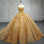 Quinceanera Dress Gold Beading Prom Long Prom Dresses Spaghetti Straps Ball Gowns