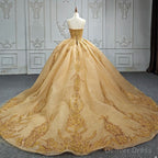 Quinceanera Dress Gold Beading Prom Long Prom Dresses Spaghetti Straps Ball Gowns