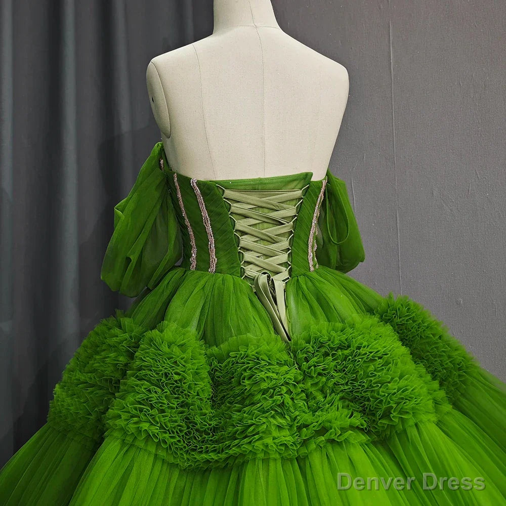 Quinceanera Dress Green Exquisite A Line Off-the-Shoulder Ball Gown
