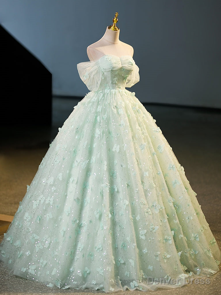 Quinceanera Dress Green Tulle A-Line Lace Long Prom Dress Green Lace Long Sweet Dress Secondary image