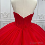 Quinceanera Dress Simple Red Sweetheart Party Dress Ruched Sleeveless Prom Dresses Ball Gown