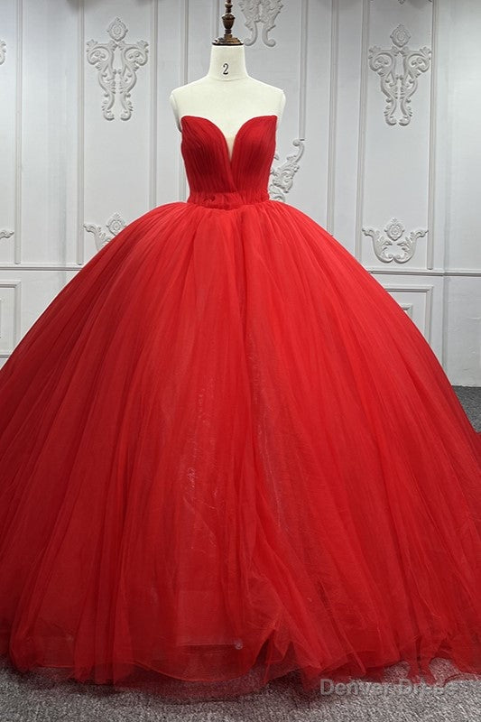 Quinceanera Dress Simple Red Sweetheart Party Dress Ruched Sleeveless Prom Dresses Ball Gown Main image