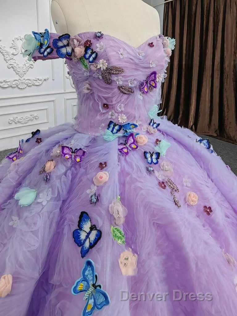 Quinceanera Dress Off the Shoulder Prom Dresses Sweetheart Neck Lavender Tulle Ball Gowns