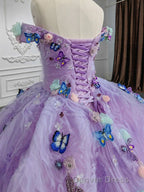 Quinceanera Dress Off the Shoulder Prom Dresses Sweetheart Neck Lavender Tulle Ball Gowns