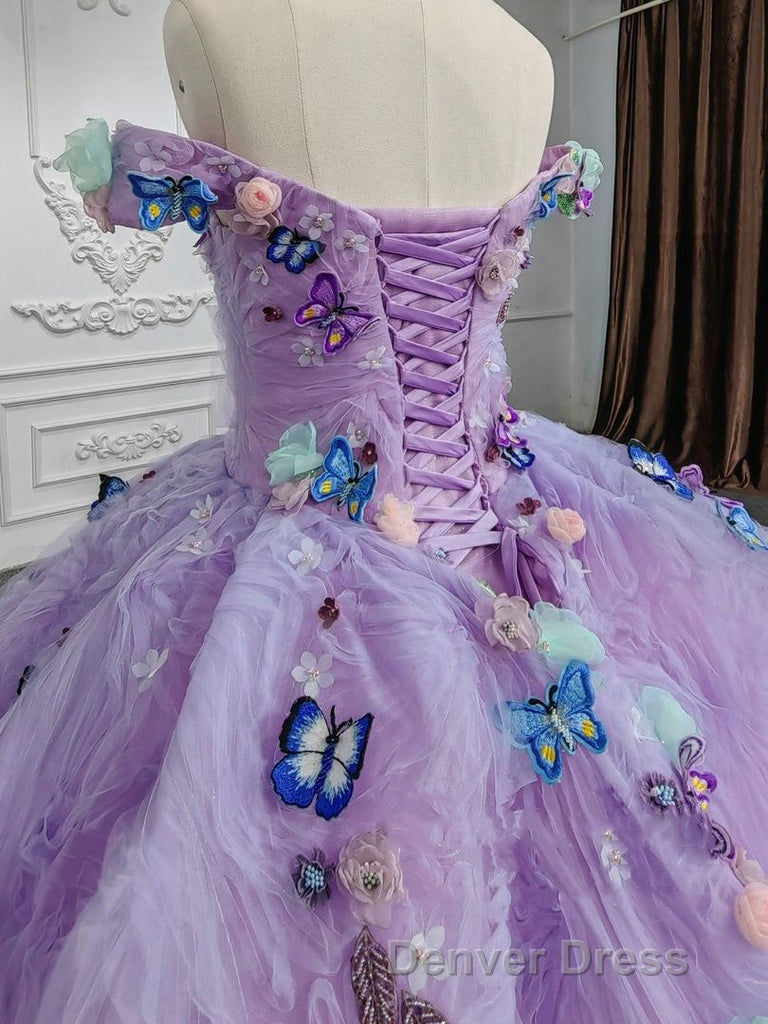 Quinceanera Dress Off the Shoulder Prom Dresses Sweetheart Neck Lavender Tulle Ball Gowns