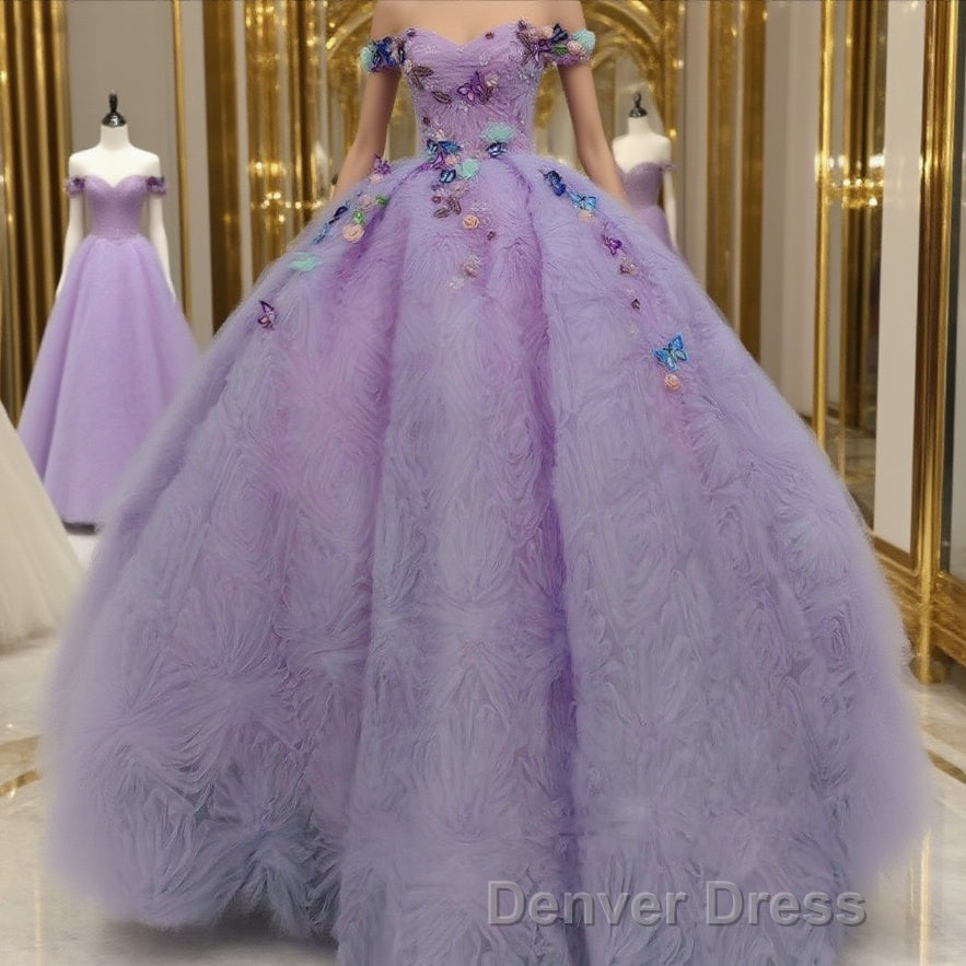 Quinceanera Dress Off the Shoulder Prom Dresses Sweetheart Neck Lavender Tulle Ball Gowns Main image