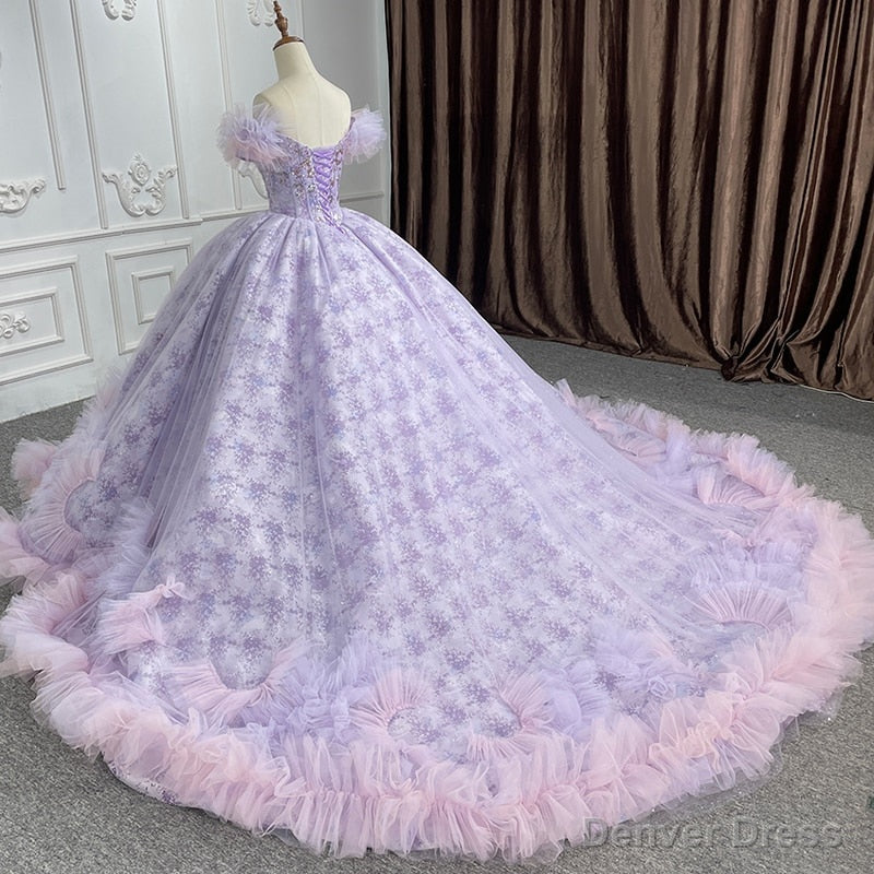 Quinceaera lace  Off-the-Shoulder Ball Gown Purple Sequined Dress Secondary image