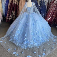 3D Flowers Tulle Sweetheart Ball Gown Quinceanera Dresses Purple With Cape