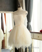 Cute A Line Tulle Round Neck Mini Prom Dress, Cheap Prom Dresses