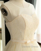 Cute A Line Tulle Round Neck Mini Prom Dresses, Cheap Evening Dresses