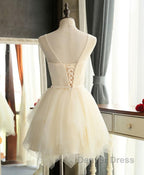 Cute A Line Tulle Round Neck Mini Prom Dresses, Cheap Evening Dresses