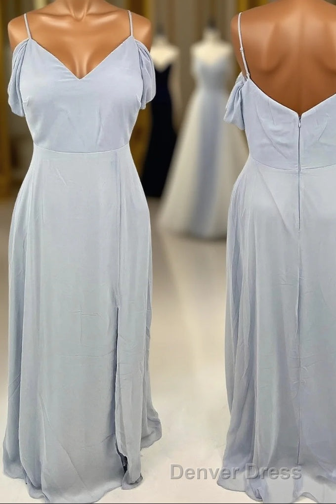 Off the Shoulder Light Blue Chiffon Long Bridesmaid Dresses Main image