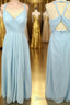 Halter Light Blue Chiffon A Line Long Bridesmaid Dresses