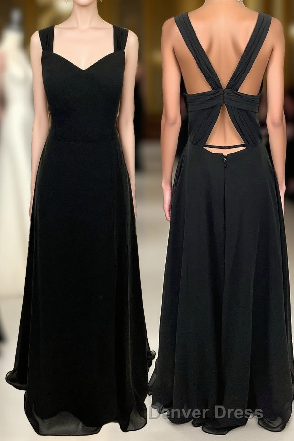 Princess Black Chiffon A Line Long Bridesmaid Dresses Main image