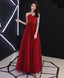 Burgundy Round Neck Tulle Long Prom Dress Lace Prom Dresses