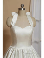 Reception Little White Dresses Wedding Dresses A-Line Halter Sleeveless Tea Length Satin Bridal Gowns With Bow(S) Pleats