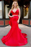 Red 2 Pieces Spaghetti Straps Prom Dresses