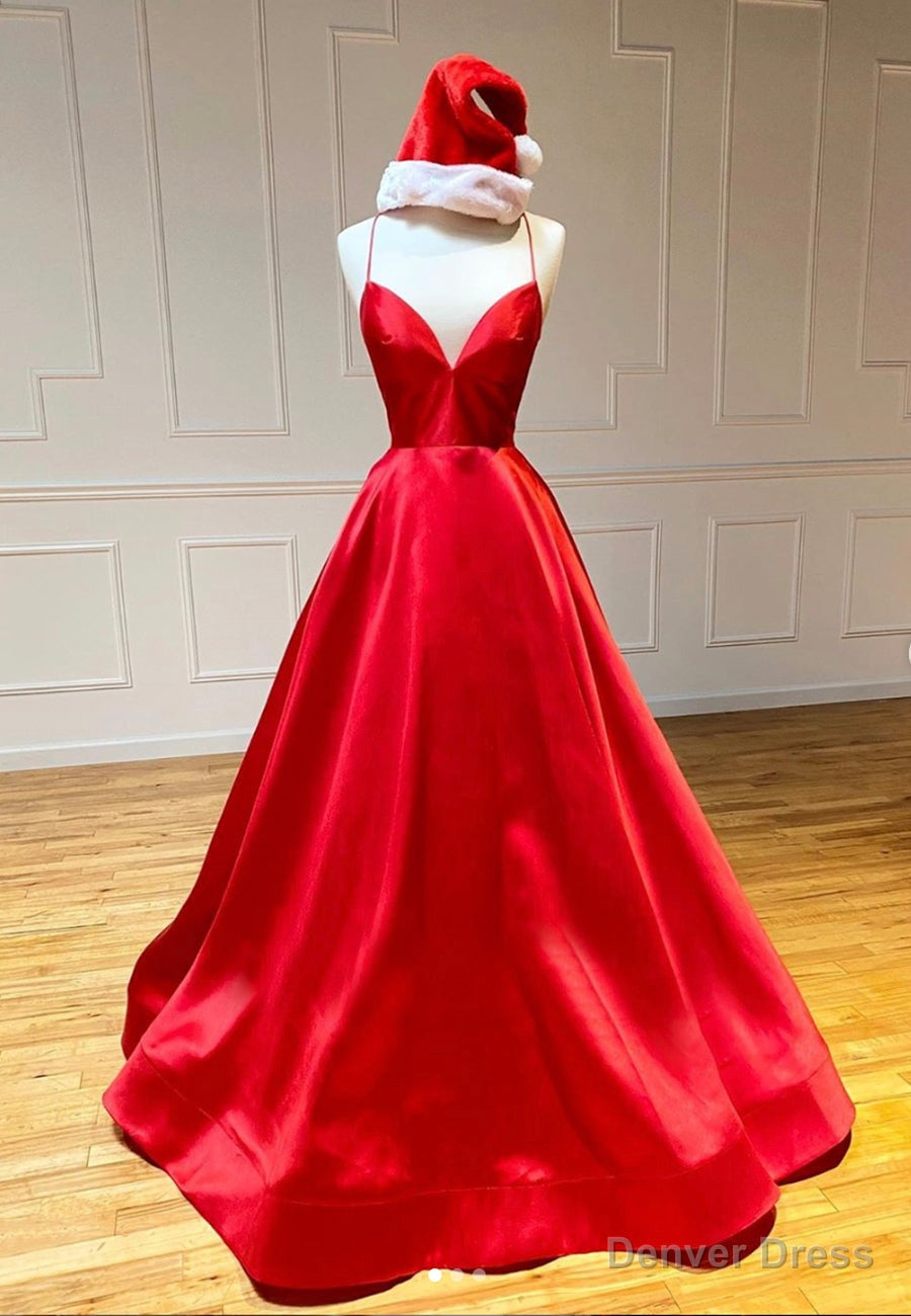 Red Satin Long Prom Dress, Simple A Line Prom Dresses Main image