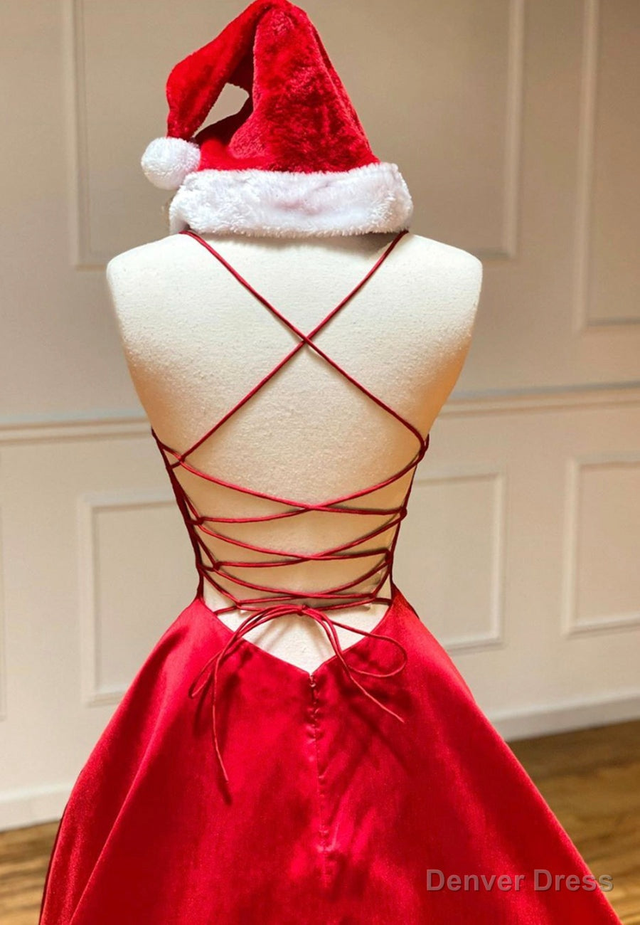 Red Satin Long Prom Dress, Simple A Line Prom Dresses