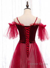 Red A-Line Floor Length Off Shoulder Long Prom Dress, Red Long Evening Dress
